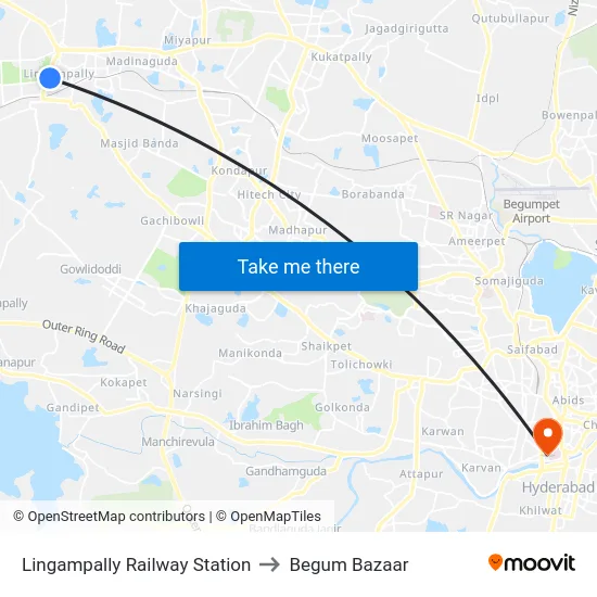 Lingampally Railway Station to Begum Bazaar map