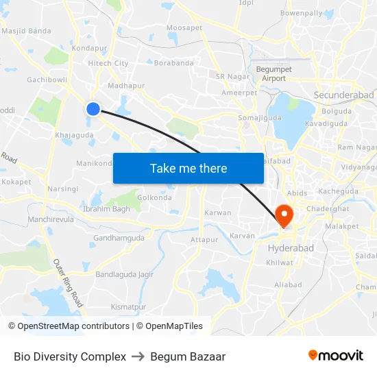 Bio Diversity Complex to Begum Bazaar map