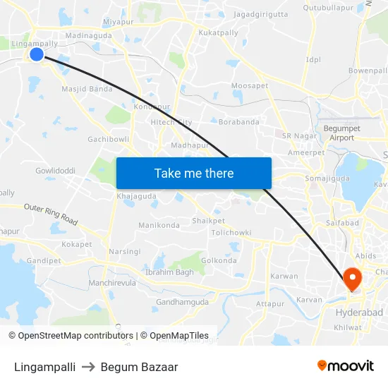 Lingampalli to Begum Bazaar map