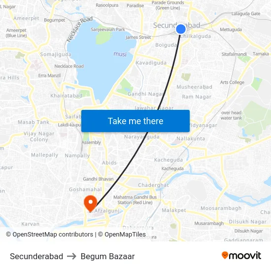 Secunderabad to Begum Bazaar map