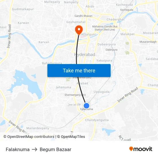 Falaknuma to Begum Bazaar map