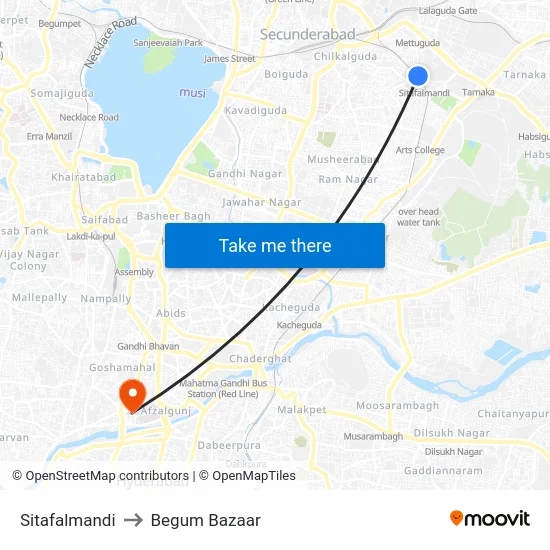 Sitafalmandi to Begum Bazaar map