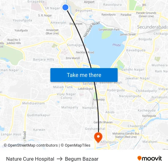 Nature Cure Hospital to Begum Bazaar map
