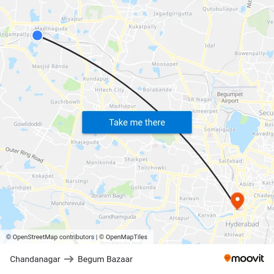 Chandanagar to Begum Bazaar map