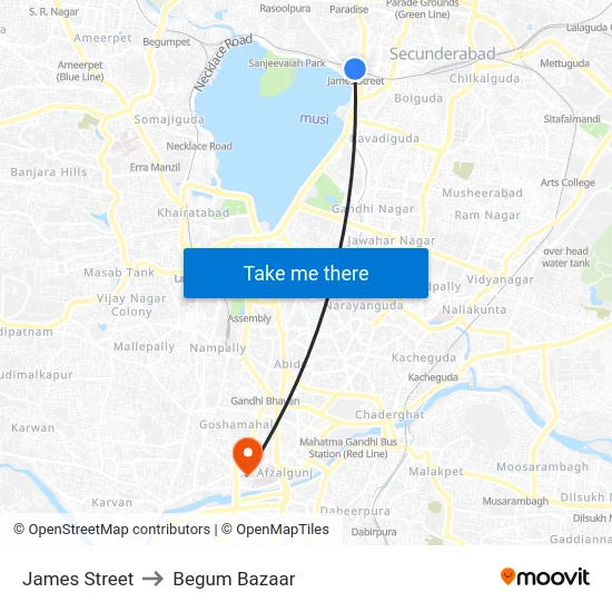 James Street to Begum Bazaar map