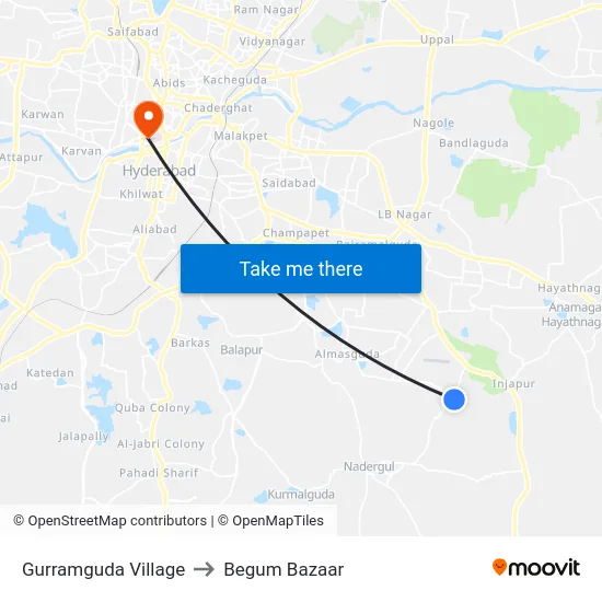 Gurramguda Village to Begum Bazaar map