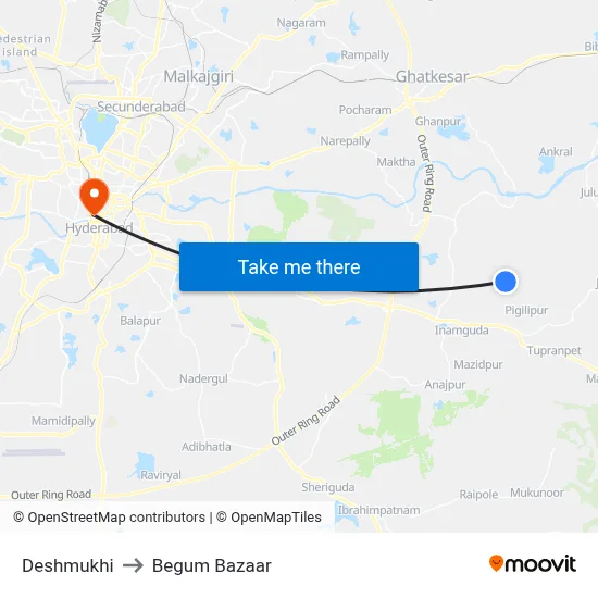 Deshmukhi to Begum Bazaar map