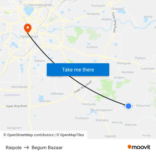 Raipole to Begum Bazaar map