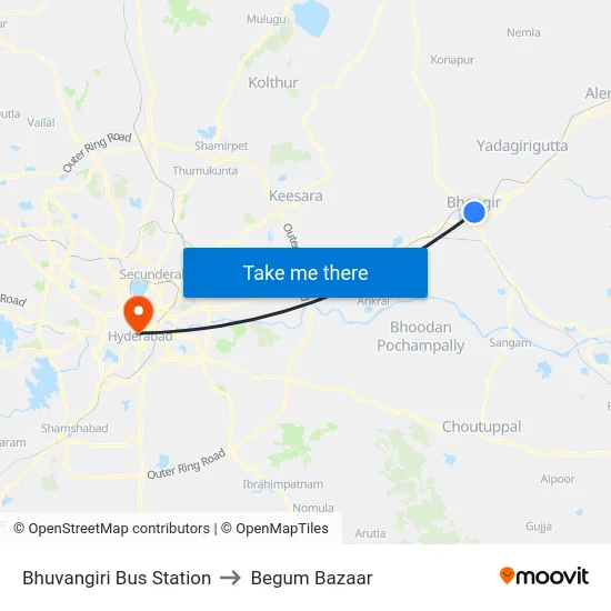 Bhuvangiri Bus Station to Begum Bazaar map