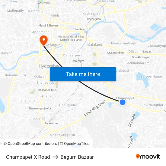 Champapet X Road to Begum Bazaar map