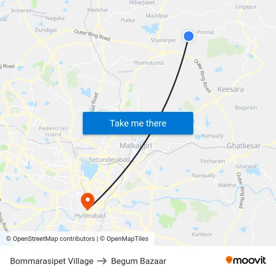 Bommarasipet Village to Begum Bazaar map
