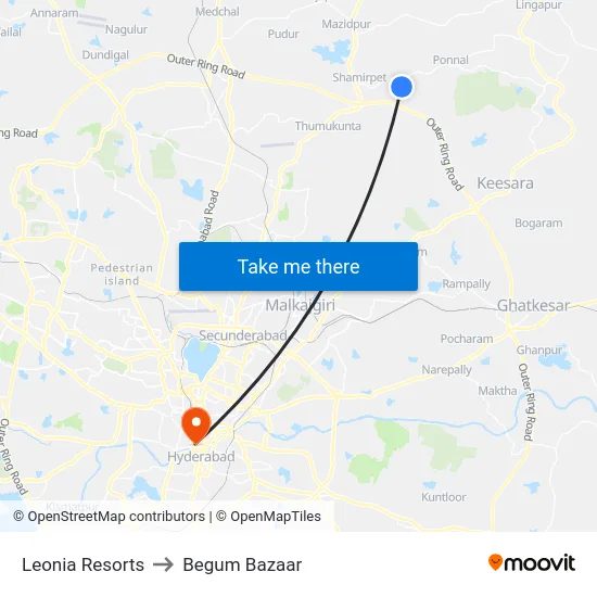 Leonia Resorts to Begum Bazaar map