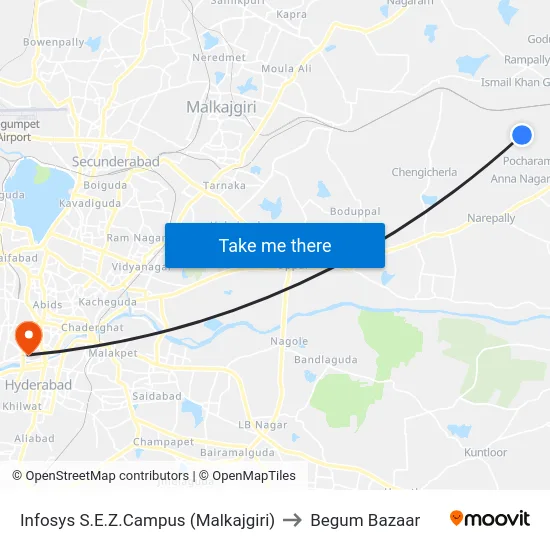 Infosys S.E.Z.Campus (Malkajgiri) to Begum Bazaar map