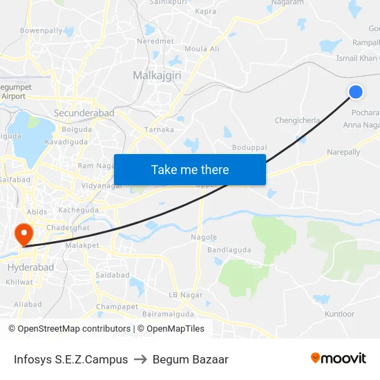 Infosys S.E.Z.Campus to Begum Bazaar map