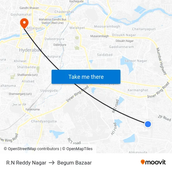 R.N Reddy Nagar to Begum Bazaar map