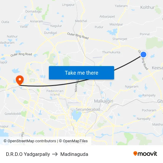 D.R.D.O Yadgarpally to Madinaguda map