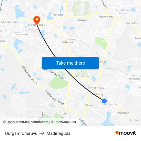 Durgam Cheruvu to Madinaguda map