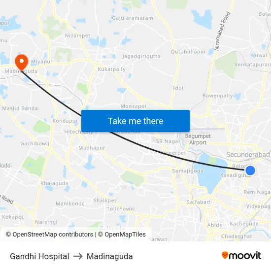 Gandhi Hospital to Madinaguda map