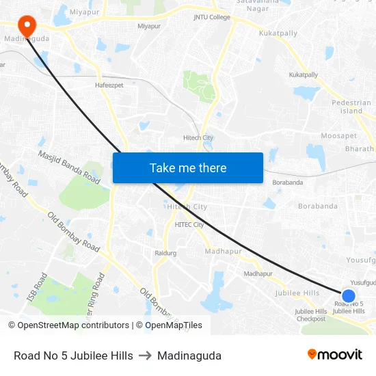Road No 5 Jubilee Hills to Madinaguda map