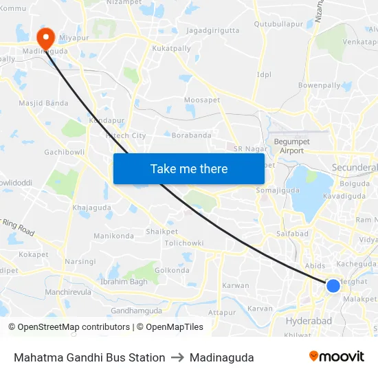 Mahatma Gandhi Bus Station to Madinaguda map
