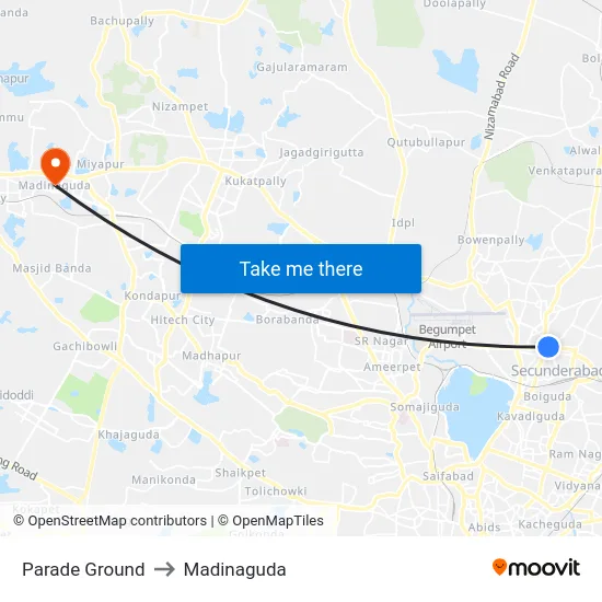 Parade Ground to Madinaguda map