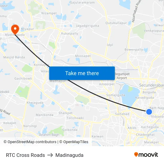 RTC Cross Roads to Madinaguda map