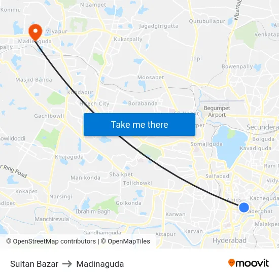 Sultan Bazar to Madinaguda map