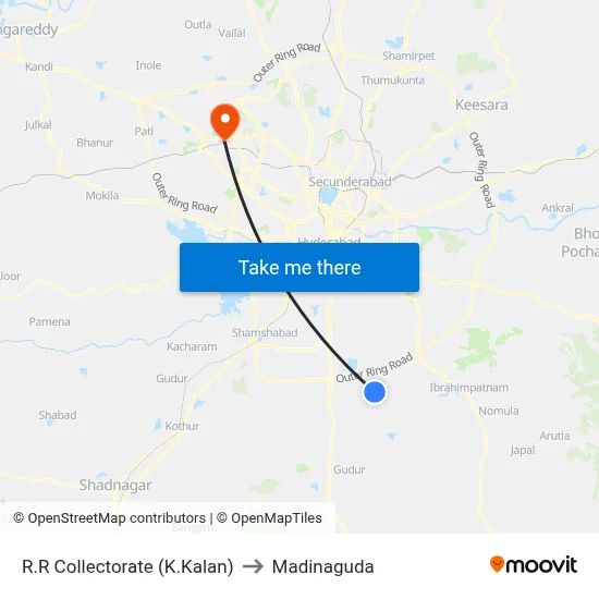 R.R Collectorate (K.Kalan) to Madinaguda map