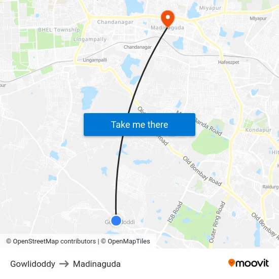 Gowlidoddy to Madinaguda map