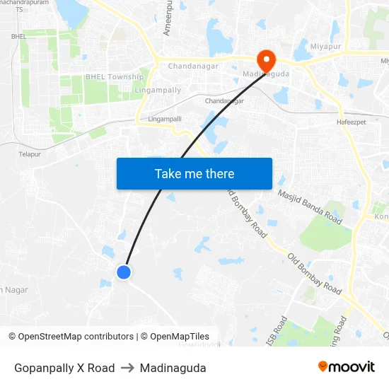 Gopanpally X Road to Madinaguda map