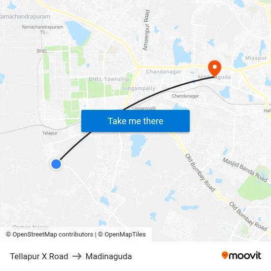Tellapur X Road to Madinaguda map