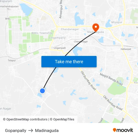 Gopanpally to Madinaguda map