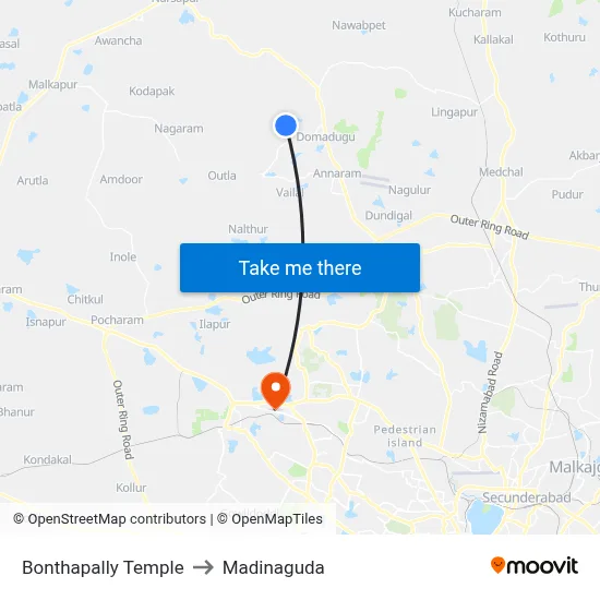 Bonthapally Temple to Madinaguda map