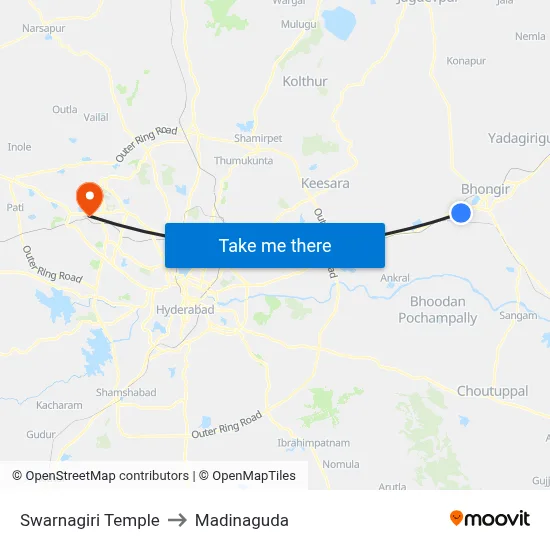 Swarnagiri Temple to Madinaguda map