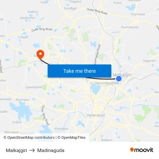 Malkajgiri to Madinaguda map
