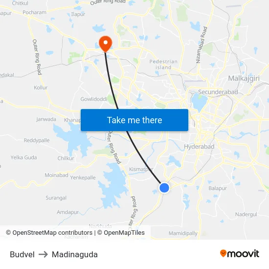 Budvel to Madinaguda map