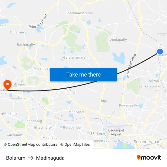 Bolarum to Madinaguda map