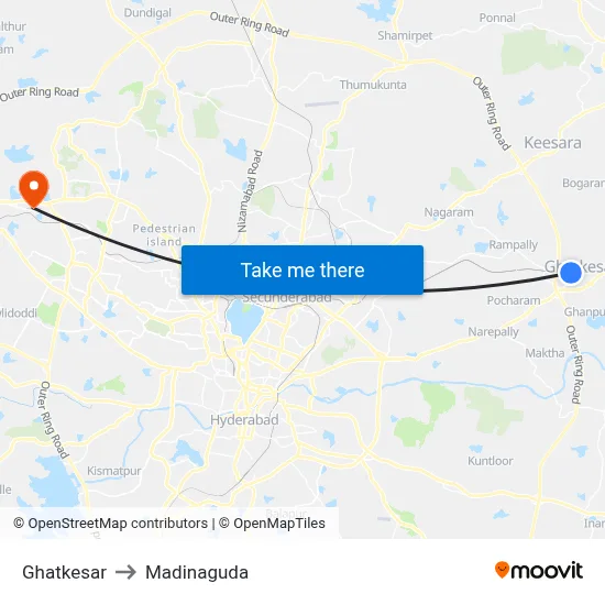 Ghatkesar to Madinaguda map