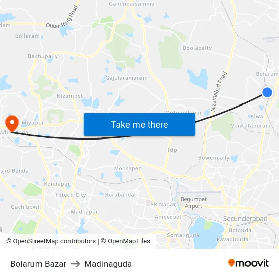 Bolarum Bazar to Madinaguda map