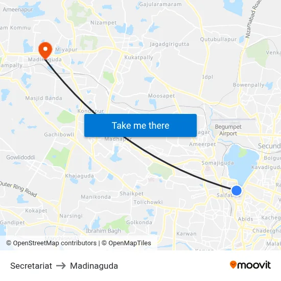 Secretariat to Madinaguda map