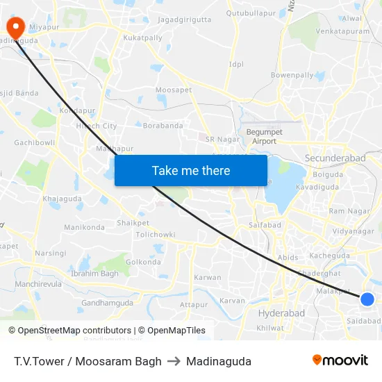 T.V.Tower / Moosaram Bagh to Madinaguda map