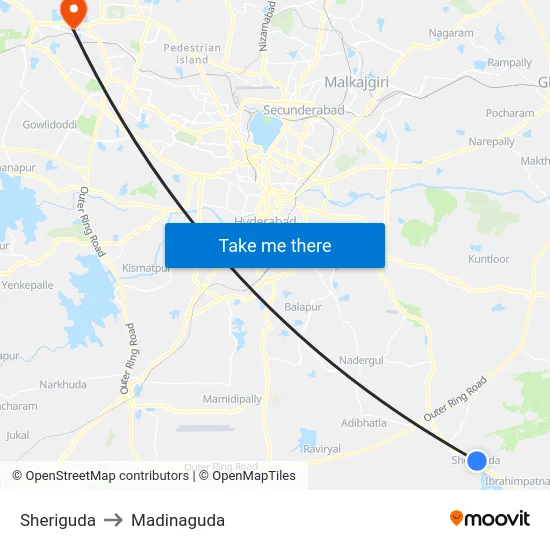 Sheriguda to Madinaguda map