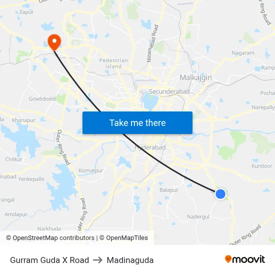 Gurram Guda X Road to Madinaguda map