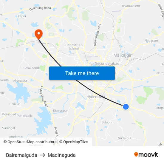 Bairamalguda to Madinaguda map