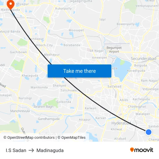 I.S Sadan to Madinaguda map