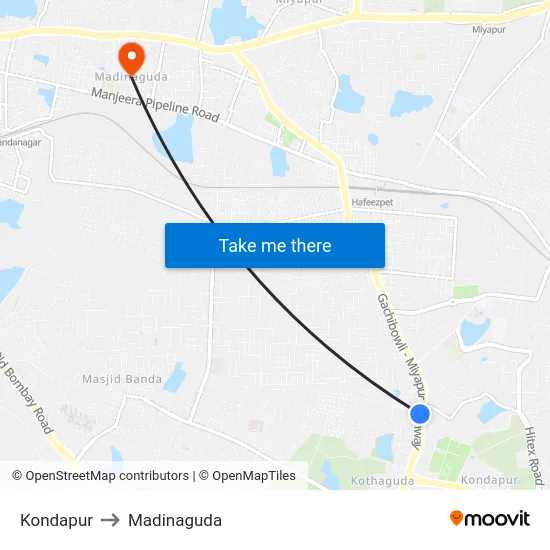 Kondapur to Madinaguda map