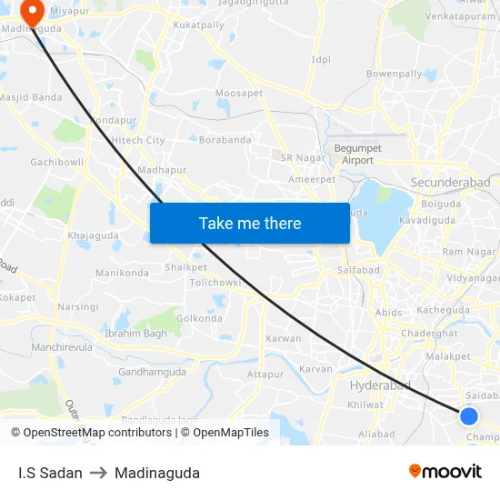 I.S Sadan to Madinaguda map