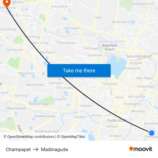 Champapet to Madinaguda map