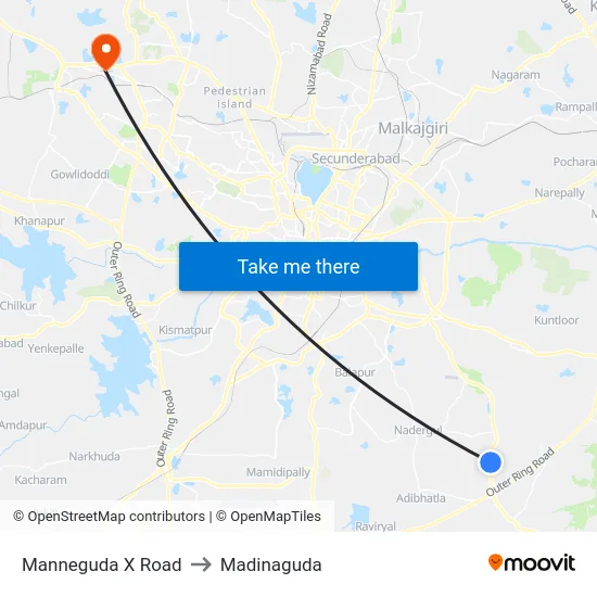 Manneguda X Road to Madinaguda map