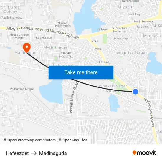 Hafeezpet to Madinaguda map
